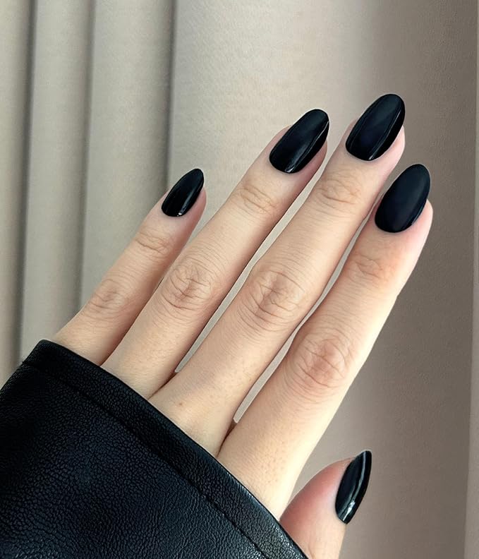 Nail Polish Strips (No UV Lamp Needed) - 22 Pcs Salon Quality Gel Nail Stickers - Long Lasting Wraps (Satin Black)