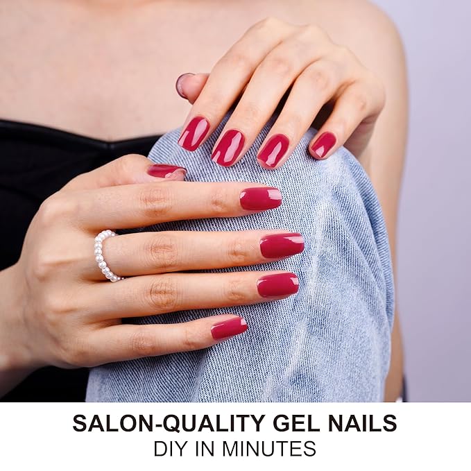 DANNI & TONI Semi Cured Gel Nail Strips Deep Red (Sheer Cherry) Solid Color Gel Nail Wraps 28 Stickers