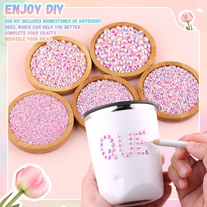 25000Pcs Light Pink AB Rhinestones for Bedazzling with B7000 Jewelry Glue, Non Hotfix Flatback Gems, Crystal Resin Rhinestones for Crafting Crafts Clothing Tumblers Mugs Shoes Fabric Decor Nail Art