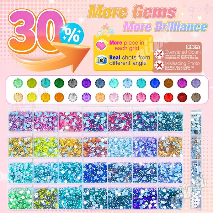 28 Color 4mm Crystal Resin Rhinestones w B7000 Glue for Bedazzling Crafting SS16 Flatback Colorful Stones Crystals Gems Diamonds Bedaazler Kit for Nails Eyes Face Makeup Tumblers Bottles Crafts