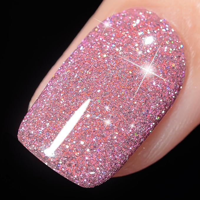 YTD Likomey Gel Nail Polish,Colorful Reflective Glitter 15ml Pink Flash Diamond Shimmer,Sparkly Shiny Salon Home Fall Winter Manicure UV Varnish,SZ397