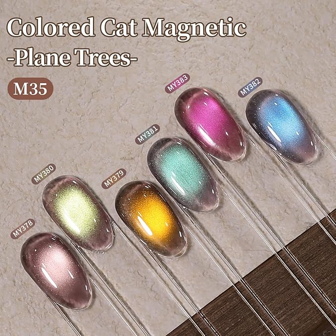 Born Pretty Cat Magnetic Eye Gel Nail Polish Set,6 Colors Glitter Green Blue Brown Gel Polish Cat Holographic Magnetic Nail Polish Nails Art Manicure Salon DIY at Home 7ML