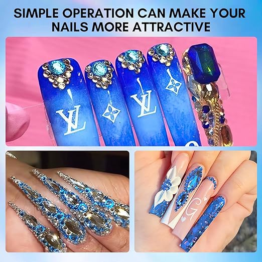 Makartt Blue Nail Rhinestones Flatback Rhinestones Multi-Size Round Crystal Glass Nail Charms Diamonds Nail Jewels for DIY Crafts Makeup Nail Art Supplies Accessories Christmas Gift