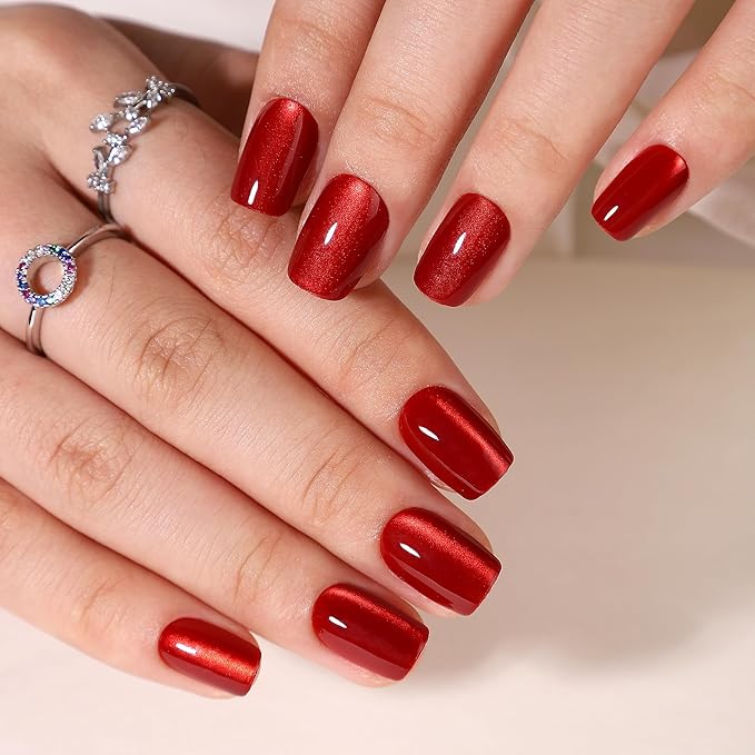 Gel Press On Nails Short - Red Press On Nails Square, Short Fake Nails with Nail Glue, Artificial Nails 16 Sizes - 32Pcs Reusable Soft Gel False Nails Tips Kit，Glue On Nails Short