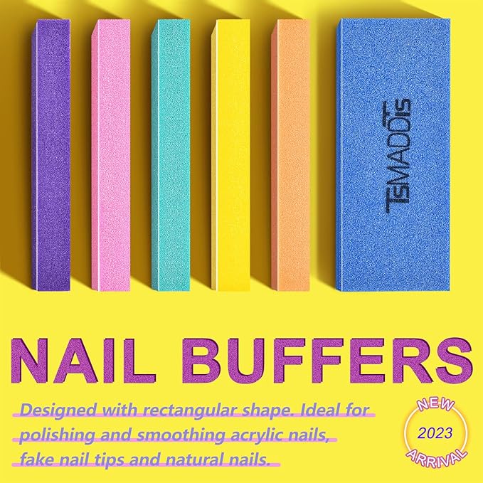 Nail Files and Buffers Set with 6 pcs Rectangular Buffers and 6 pcs White 100 180 Grit Files, Professional Nail Care Tools Kit for Women and Girls