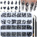 Nail Rhinestones - 3D Multi Shape Size, Flat Back, Crystals Manicure Rhinestones Charms, Transparent Gray Nail Gems, with Kit, for Nail Art, Bedazzling Acrylic Nails, DIY Decor