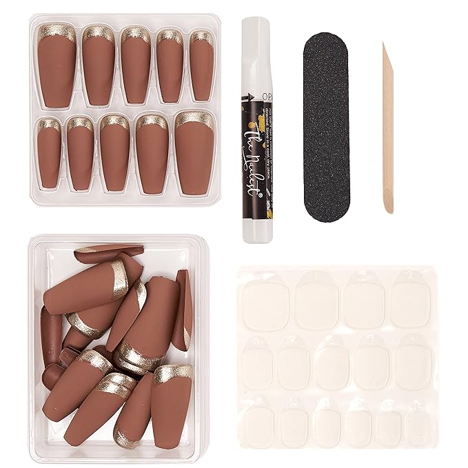 The Nailest - Instant Luxury Acrylic Press-on Nails-Medium Coffin- Golden Edge