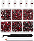 Beadsland 4300pcs Flatback Rhinestones,Dark Red Rhinestone Nail Gems Round Crystal Rhinestones for Crafts,Mixed 6 Sizes with Picking Tweezers and Wax Pencil Kit, SS6-SS20,Dark Siam