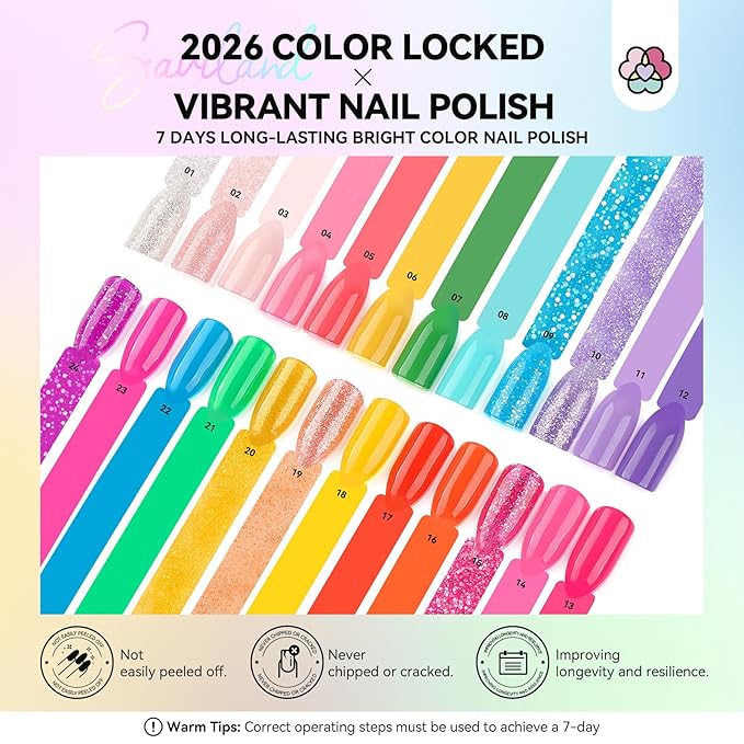 SAVILND Nail Polish Set: Bright Pink Yellow Red Quick Dry Nail Polish Kit with Glitter 24 Colors Regular Finger Nail Polish Non Gel Long Lasting DIY At Home Manicure Gift Set