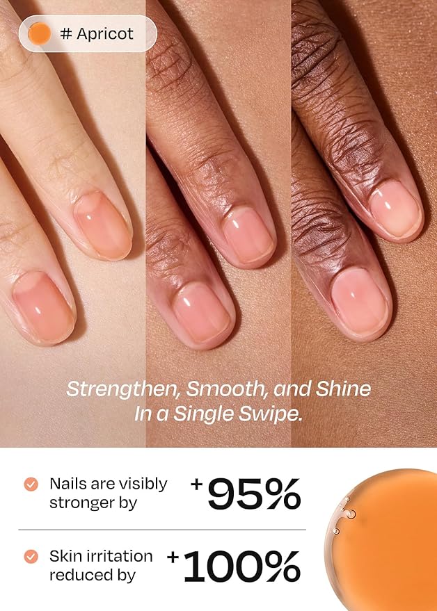 ohora Natural Glow Water Syrup Nail Strengthener (Apricot) - Tinted Nail Hardener for Brittle, Damaged Nails, Quick-Dry Glossy Finish, Nail Repair & Growth, 15 mL