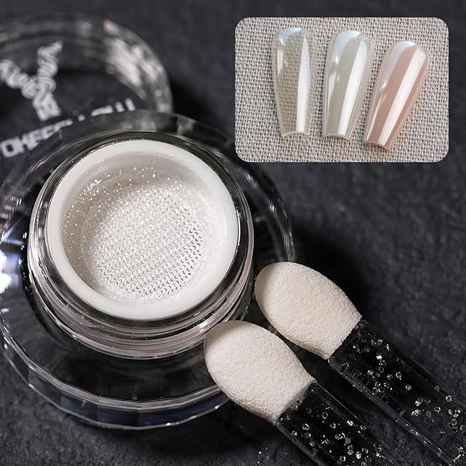 YOKEFELLOW GleamTap Cushion Magic White Chrome Nail Powder,Glazed Donut,Pearlescent Nail Chrome Powder,Nail Art Decoration for Home DIY Salon Manicure (GT211 Magic White ）