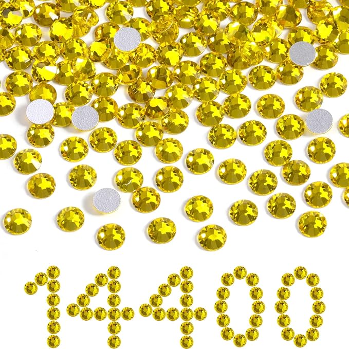 BEADSLAND Flatback Rhinestones Bulk,14400pcs Yellow Rhinestones for Nails Crafts Clothes DIY Decoration, Citrine/Lemon Yellow, SS20, 4.6-4.8mm