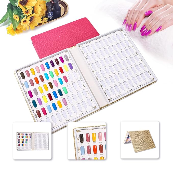 NMKL 120 Nail Color Chart Display Book for Nail Polish UV Gel Color Cards Nail Salon Tool with False Nail Tips (Black) (Rose)