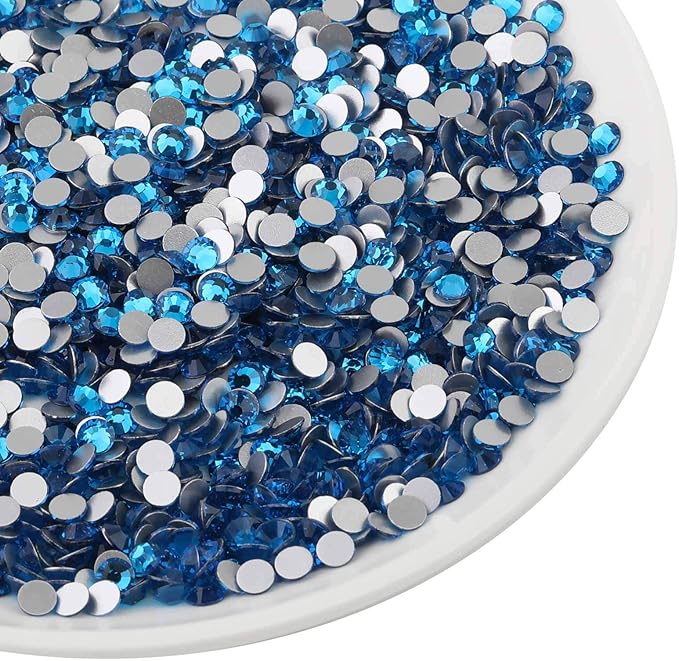 Beadsland 2880pcs Flat Back Crystal Rhinestones Round Gems for Nail Art and Craft Glue Fix, Capri Blue, SS20,4.6-4.8mm