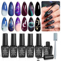 Beetles Cat Eye Gel Polish - Milky Way 6 Colors Gel Polish Set, Black Purple Blue Temperature Changing Glitter Nails, Galaxy Nails Kit with Magnet Stick Soak Off Uv Lamp Gel