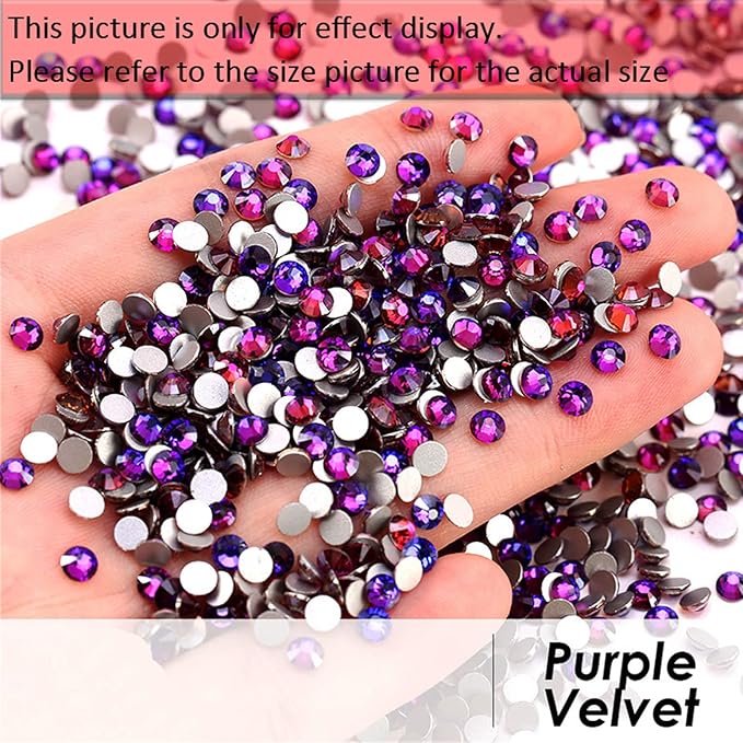 Dowarm 1440 Pieces Flatback Rhinestones, 4MM Crystal Rhinestones for Craft, Nails, Dance Costumes, Purple Velvet