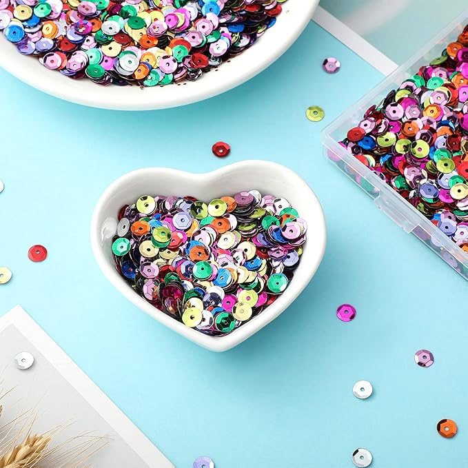 80000 Pcs Bulk Loose 6 mm Round Embroidery Sequins with Holes Rainbow Sequins for Crafts with Storage Box Spangles for Jewelry Making Sewing DIY Art(320 Grams)