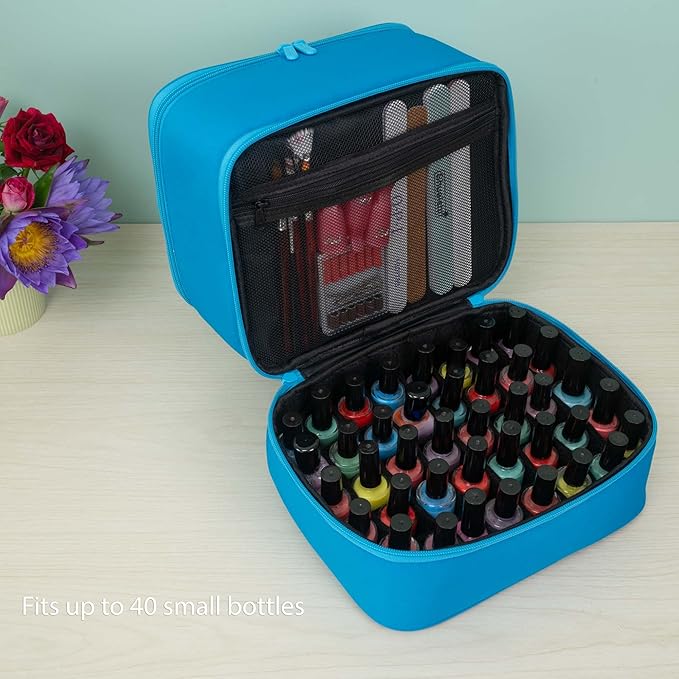 ButterFox Nail Polish Organizer Storage Case, Fits Nail UV Dryer Light and 30-40 Bottles Depending On Bottle Sizes, Nail Supplies Organizer (Sky Blue)