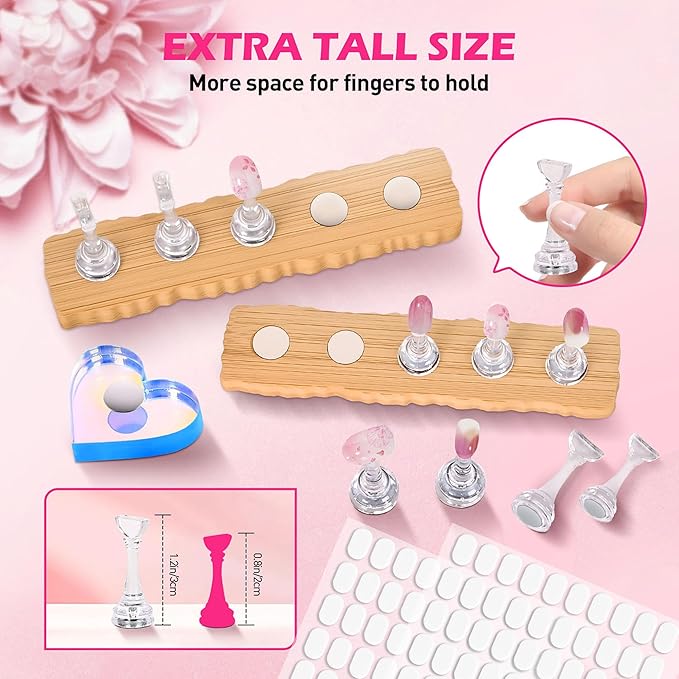 Nail Stand for Press Ons, Nail Holder for Painting Nails, 2 Set Press on Nail Holder, 1 Heart Shaped Acrylic Magnetic Fake Nail Stands for Nail Art Display Home Salon DIY Supplies
