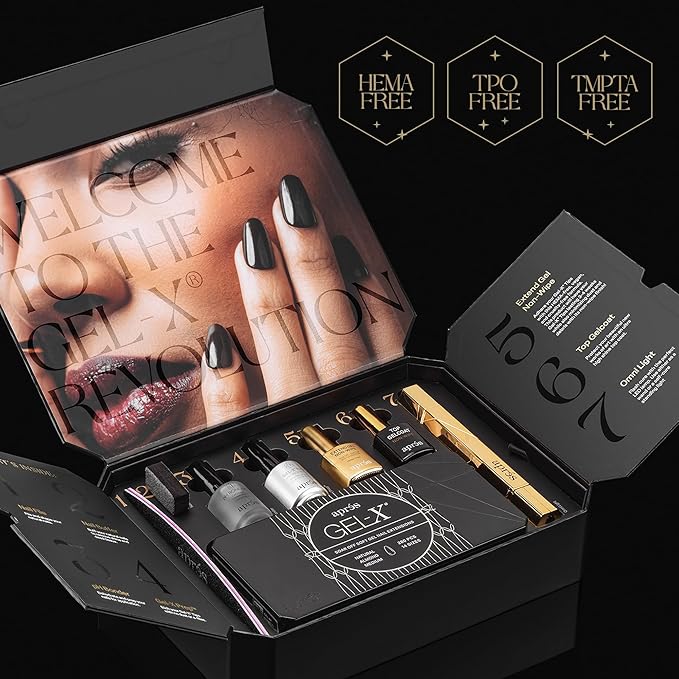 Aprés Gel-X Professional Nail Extension Starter Kit, 14 Sizes 00-9 w/ Half Sizes, Soft Gel-X Tips, HEMA/TPO-Free (Natural Almond Medium)