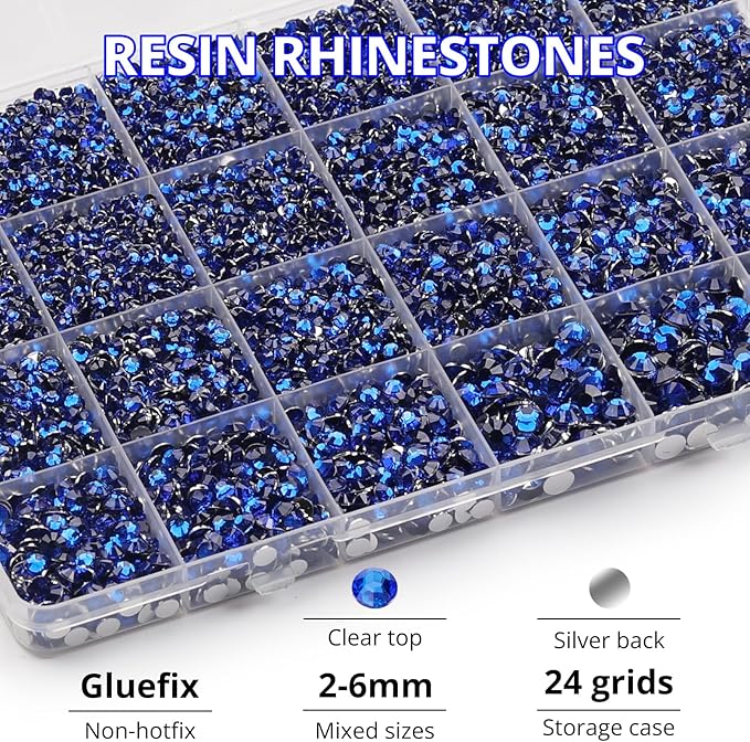 31000Pcs Blue Resin Rhinestones for Bedazzling, Royal Dark Navy Blue Bedazzle Flatback Gems Diamond Bedazzled Crystals Gemstones for Crafting Clothes Crafts Nail Art 2-6mm Mixed Bedazzler Kit