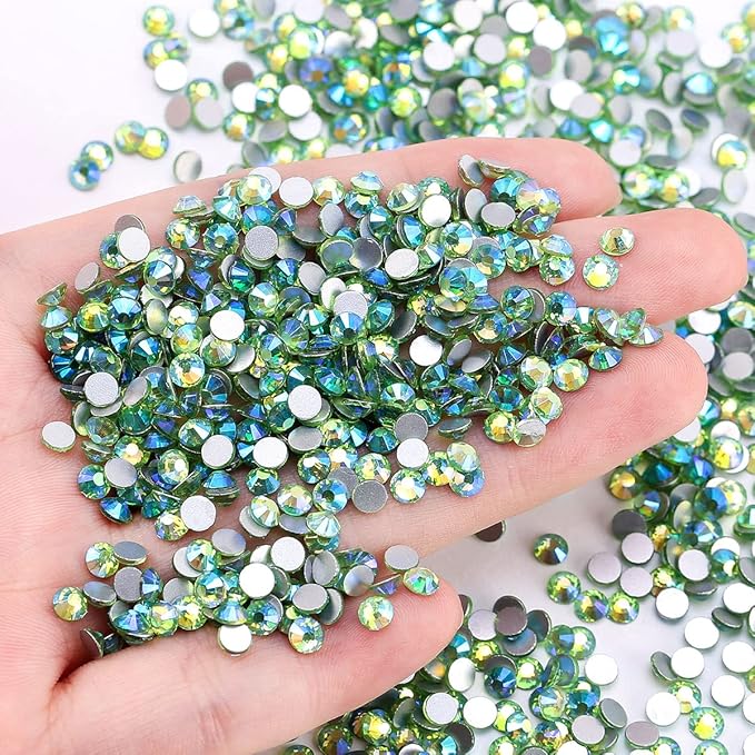 Light Green AB Rhinestones Crystals Rhinestone for Crafts Glass Flatback Nail Gems and Rhinestones for Nails Art Makeup Bags Shoes Decoration DIY(SS20, 1440pcs, Light Green AB)