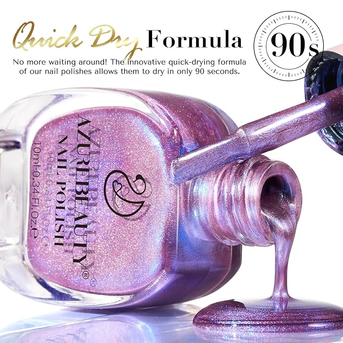 AZUREBEAUTY Cat Eye Nail Polish Set Quick Dry Mooncat Glitter Holographic Purple Black Red 4 Colors Natural Fingernail with Top Coat DIY Salon Home no Gel