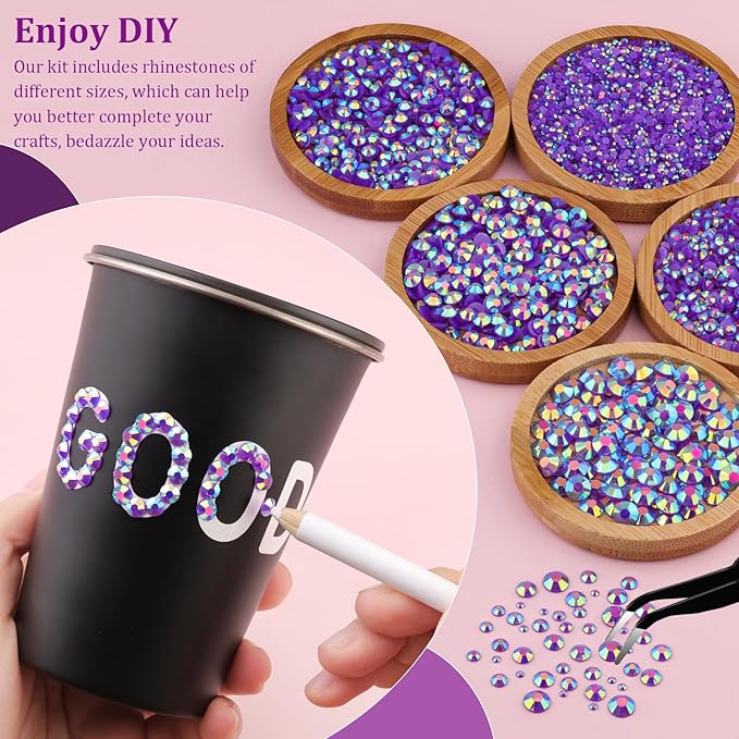 Resin Jelly Rhinestones for Crafting with B7000 Jewelry Glue, 1 Box Dark Purple AB Flatback Crystal with 3Pcs 10ml Glue, Bedazzling Non Hotfix Gems for DIY Tumblers Clothing Shoes Manicure