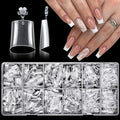 LoveOurHome 750pc French Coffin Nail Tips Clear Fake Nails Medium Coffin Gel Nail Tips Half Cover Acrylic Nails Clear False Nails 15 Sizes Fingernail for Gel Nail Tip Extension Press Nails