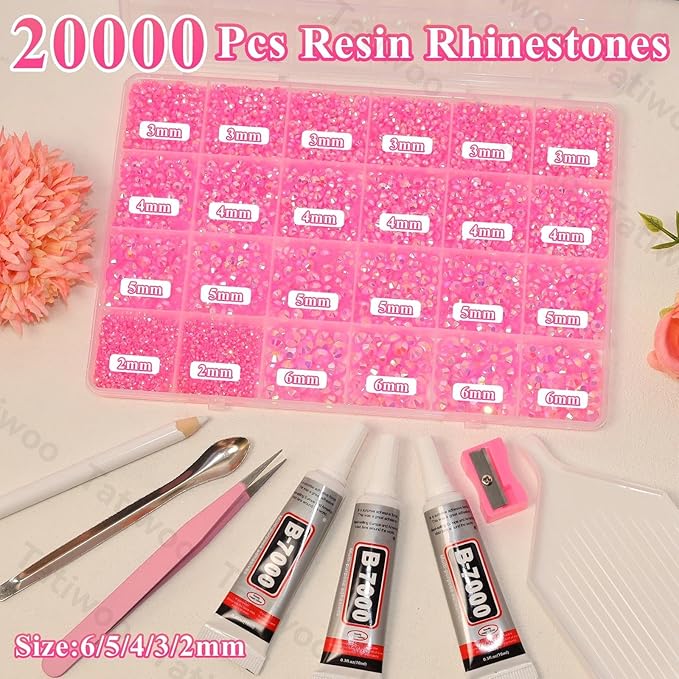 20000Pcs Pink Flatback Jelly Resin Rhinestones for Bedazzling, Mix Sizes Crystal Rhinestones Gems, Pink Gems Bedazzling for Crafting, Flatback Rhinestone for DIY Face Makeup Crafts Tumblers
