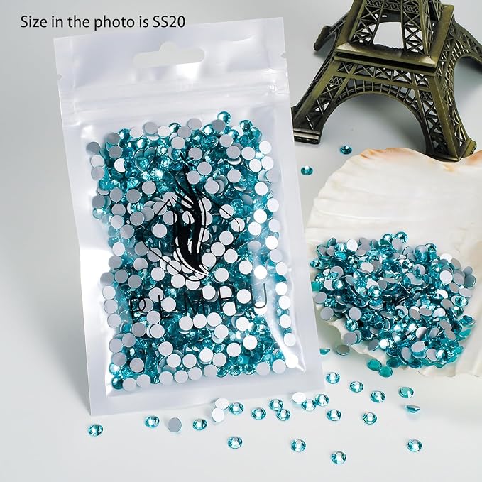1440pcs Flat Back Rhinestones Glitter Round Crystal Gems Glass Rhinestones for Crafts Nail Art Clothes Shoes DIY Decorations, Aquamarine, SS10, 2.7-2.9mm