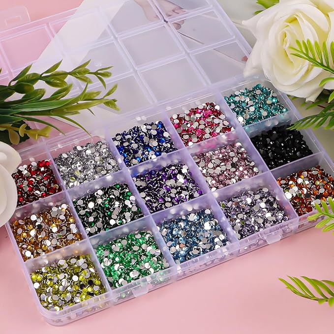 15000Pcs Flatback Rhinestones for Crafts, 3mm Mixed Color Crystals Rhinestone, Resin Glitter Gems Nail Diamonds Rhinestones for Clothes Accessories DIY