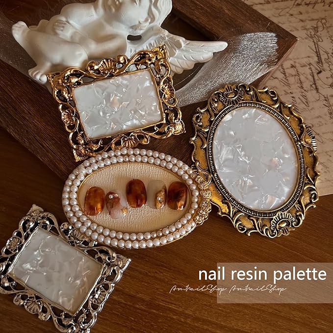 2 Pcs Nail Art Palette Nail Mixing Palette Polish Color Mixing Plate Golden Edge Nail Holder Display Board Cosmetic Mixing Tools (Gold)
