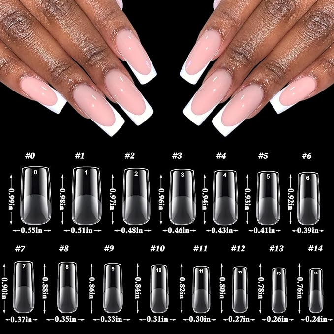 510pc Medium Square Nail Tips, Soft Gel Nail Tip Square Medium Fake Nails Artificial Fingernail, 15 Sizes Full Cover Clear Press on Nail Acrylic Nails Tips for Nail Extensions, Press on Nails Making