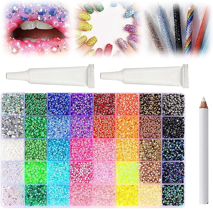 Colorful DIY Resin Rhinestone Kit for Bedazzling, Resin Jelly Rhinestones for Bedazzling, Multicolor 3mm Flatback Gems,Rhinestones Gems Bedazzling Bedazzed Kit for Nail Art (32000PCS)