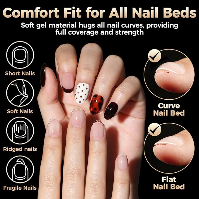 Short Oval Round Nail Tips: 504Pcs Tri-Layer Core Soft Gel Short Nail Tips Pre-shaped Oval Shape Half Matte Full Cover No Filed Clear Press on Nails Extension DIY Salon 12 Sizes