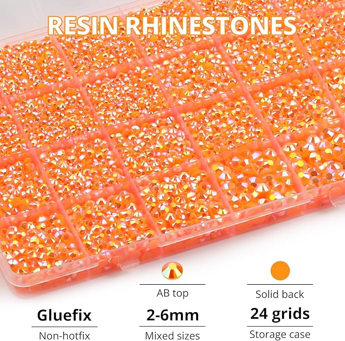 31000Pcs Orange Resin Rhinestones for Bedazzling, Bedazzle Gems Flatback Jelly Orange ab Bedazzled Crystals Jewel Diamond for Crafting Clothes Crafts, Gemstone Stone Rinestone Set 2-6mm and b7000 Glue