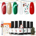 modelones Christmas Gel Nail Polish Set, 6 Colors Cat Eye Red Green Glitter Gold Silver Winter Gel Polish Kit with Magnet Nail Stickers Soak Off Led Nail Art Manicure Salon DIY New Year Holiday Gifts