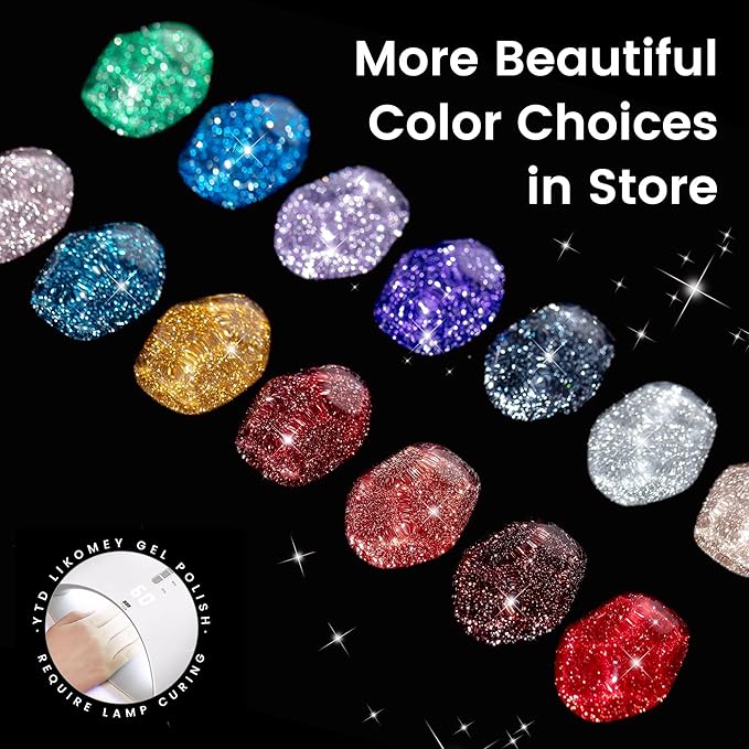 YTD Likomey Reflective Glitter Gel Nail Polish,15ml Lavender Purple Flash Diamond Shimmer Gel,Sparkly Shiny Salon Home Manicure Fall Winter UV Varnish,SZ015