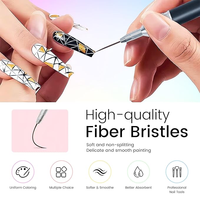 AIJIMEI Gel Polishing Nail Liner Brush 5pcs Of Painting Art Nail Liner Brush Outline Beautiful Patterns.