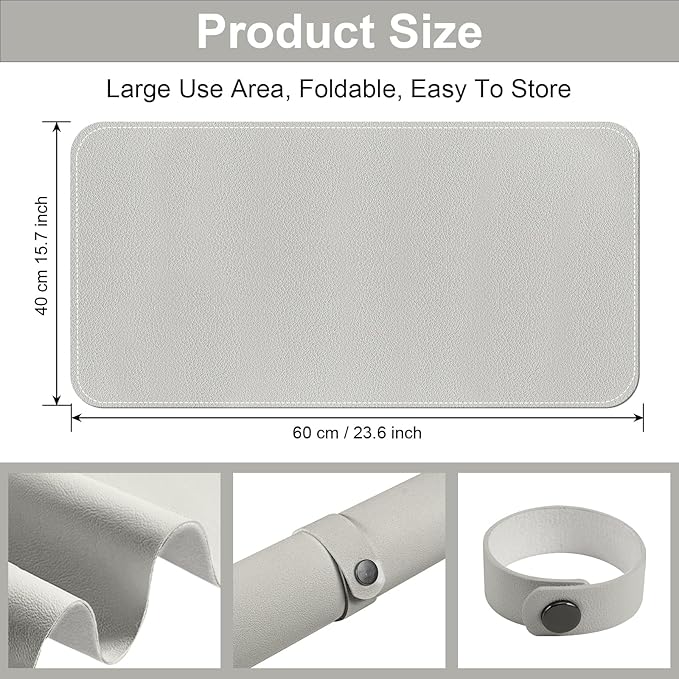 Diesisa Nail Art Table Mat,Foldable Nail Arm Rest Pad for Nails,Soft Microfiber PU Leather Nail Mat for Table,Waterproof Manicure Pad,Nail Table Pad for Nail Technician Salon Home-Grey
