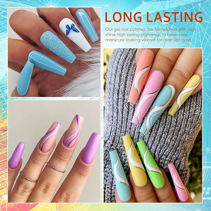 MTSSII Gel Nail Polish Set, 12PCS Macaron Pink Yellow Violet Gel Nail Polish Kit, Soak Off UV/LED Nail Polish Nail Art Design Salon Home Gifts for Women