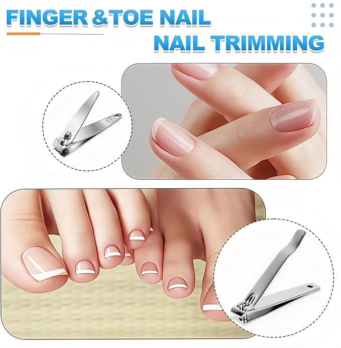 20-Pack Stainless Steel Fingernail & Toenail Nail Clippers Bulk Set - 12 Small + 8 Medium Size with Storage Pouch, Manicure Kit for Men/Women Travel, Gifts, Homeless Care Supplies