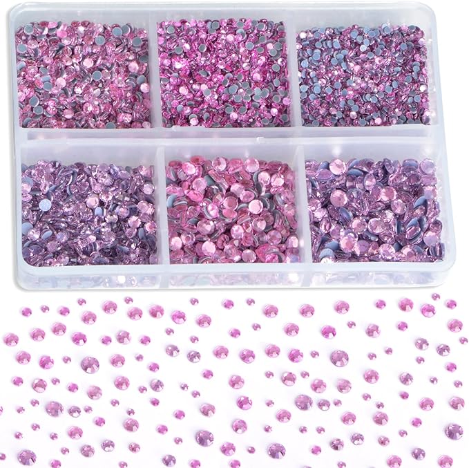 8000pcs Hotfix Rhinestones Flatback,Rhinestones for Crafts Clothes Mixed 6 Sizes, Hotfix Crystals with Wax Pencil Kit, SS3-SS12,Lt. Rose
