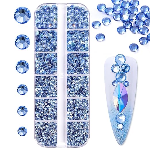 Makartt Blue Nail Rhinestones Flatback Rhinestones Multi-Size Round Crystal Glass Nail Charms Diamonds Nail Jewels for DIY Crafts Makeup Nail Art Supplies Accessories Christmas Gift