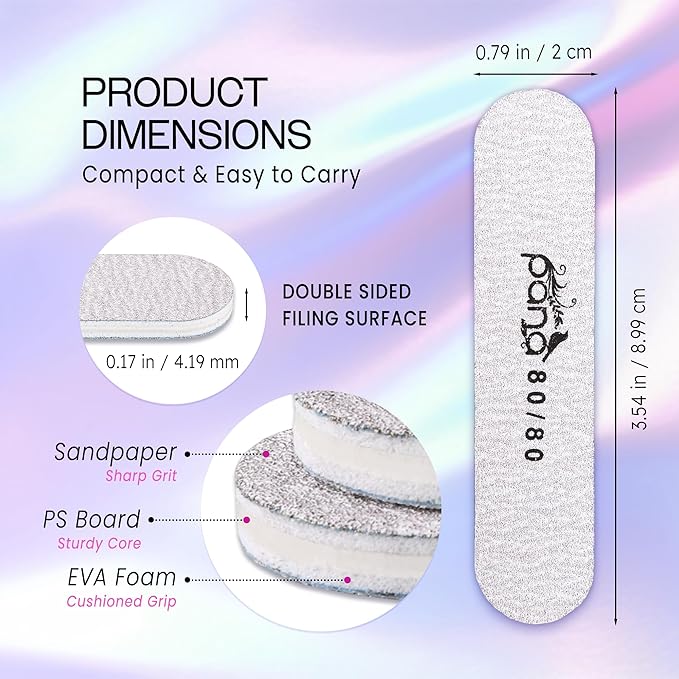 25pcs - PANA Mini Double-Sided Emery Nail File for Manicure, Pedicure, Natural, and Acrylic Nails - Zebra (Grit 80/80)