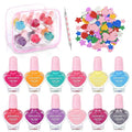 wakaniya Kids Nail Polish Set - Non Toxic, Quick Dry Peel Off Girls Nail Polish 12 Colors with Glitter Stickers and PVC Organizer Bag