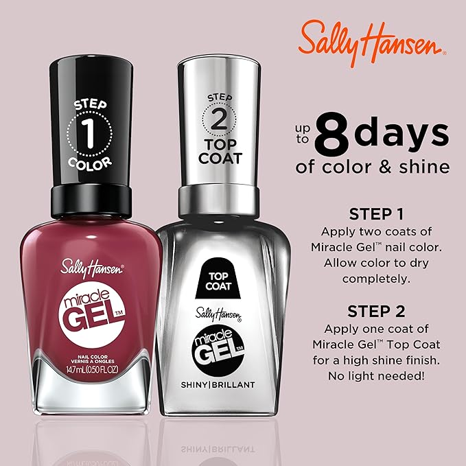 Sally Hansen Miracle Gel Salon Quality Nail Polish | Gel-Like Formula, Two-Step System, No UV Light Needed, Long Lasting | Opaque, Glossy | 496 Beet, Pray, Love | Berry Red Nail Color