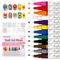 Oiomniv Acrylic Nail Art Pens Set, 12 Colors Quick Dry Nail Design Markers with Clear Number Codes, Fine Tip Paint Pens for Gel Polish, DIY Manicure Kit with 10 Nail Stickers