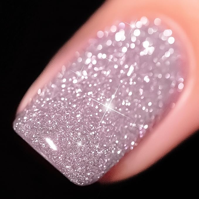 YTD Likomey Reflective Glitter Gel Nail Polish,15ml Light Pink Flash Diamond Shimmer Nails Gel,Sparkly Shiny Salon Home Nail Art Manicure UV Nail Gel,SZ008